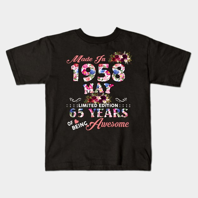 Flower Made In 1958 May 65 Years Of Being Awesome Kids T-Shirt by Mhoon 